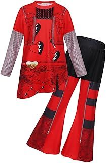 Jurebecia Rise of Red Descendants Costume for Girls Chloe Costume Top Pants Set Descendants Dress Up for Chrismas World Book Day Gift