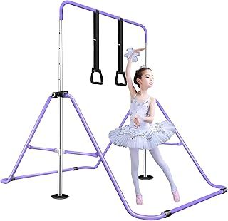 BPB Gymnastics Bars, Folding Horizontal Bar Gymnastics Training Equipment, Junior Training Kip Bar Adjustable Height with Gymnastic Rings for Kids Expandable Gymnastics Training Bar