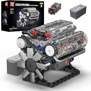 Mould King 10088 Technik V8 Engine Building Blocks Engine Model Clamping Blocks Simulation Motor with Functional Engine Kit (535 Pieces)