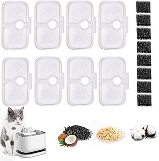 16Pcs Cat Water Fountain Filters, Cat Fountain Filters Set, 8Pcs Activated Carbon Filter and 8Pcs Foam Filter, Cat Mate Filters, Pet Water Fountain Filters Replacement for Petlibro Water Fountain