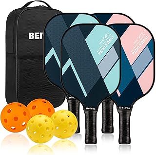 Pickleball Paddles Pickle Ball Raquette Set of 4 Lightweight Pickleball Set, 4 Pickleball Rackets with 4 Balls Including Portable Carry Bag