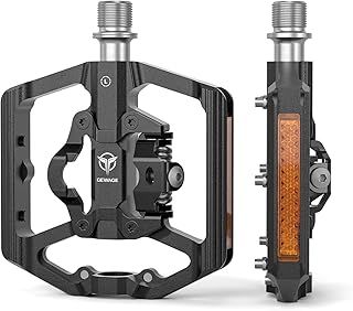 GEWAGE Bicycle Pedals, Flat Double Function and SPD Pedal with Reflectors, Flat Platform with 3 Bearings, 9/16 Inch Aluminium Click Pedals with Cleats for Road Bike, MTB