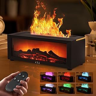 Flame Diffuser, Flame Essential Oil Diffuser, 150ml 3D Fireplace Diffuser for Home, 7 Colour Aroma Diffuser with Waterless Auto-Off and Timer, Aromatherapy Diffuser for Bedroom, Room, Office