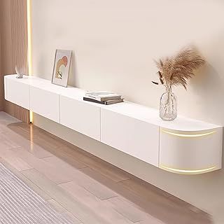 Floating TV Cabinet Living Room Wall-mounted TV Bench Suspended TV Stand With Drawers TV Media Console(White,220CM/86.6IN)
