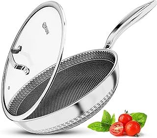 Premium Frying Pan with Lid – 30cm/ 12 Inches – Non-Stick | Scratch Resistant | Extra Deep Large | Chemical Free | Stainless Steel Skillet | Honey Comb Hybrid Pan