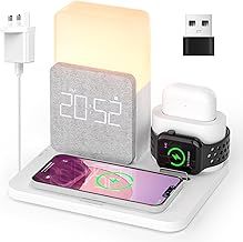 COLSUR Wireless Charging Station, 3 in 1 Charging Station, Alarm Clock with Wireless Charger, iPhone 16/15/14/13/12/Pro/Pro Max/Mini, Samsung, AirPods(QC3.0 Adapter Included) (UV-White)