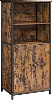 VASAGLE Freestanding Storage Cabinet, Cupboard, Bookcase, 2 Shelves and a Cabinet with an Adjustable Shelf, Steel Frame, for Living Room, Kitchen, Home Office, Rustic Brown and Black LSC66BX
