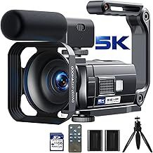Camcorder Video Camera, 5K 56MP WiFi 3'' 270° Rotatable Touchscreen Vlogging Camera for Youtube, Podcast Recorder Video Cameras with 64GB SD Card, Remote, 2 Batteries, Hood, Microphone, Tripod