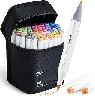 Ohuhu Coloring Pens, 48 Coloured Graffiti Markers Double Tip (Brush & Fine Tip) Alcohol Marker Pens for Artist Art Markers for Adult Colouring Illustration for Christmas