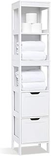 Mondeer Tall Bathroom Cabinet, Storage Unit with 2 Drawers and 3 Open Shelves, White Free Standing Painted MDF Slim Organiser, 30 x 30 x 144 cm for Bathroom Living room and Kitchen