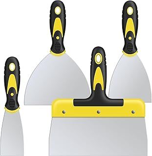 Paint Wallpaper Scraper Set, 2'', 4'', 6'', 8'' Stainless Steel Paint Scraper Set with Soft Handle, Plastering Tools for Drywall(4 Pack)