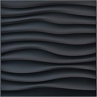Art3d PVC Wave Panels for Interior Wall Decor, Black Textured 3D Wall Tiles,50 * 50cm (12 Pack)