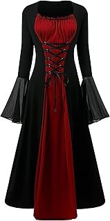 CNVAUIE Renaissance Costume for Women, Medieval Dress with Trumpet Sleeves, Gothic Maxi Dress, Carnival, Halloween, Party