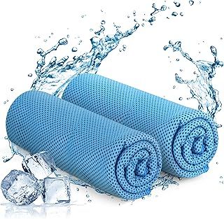 KAYMAN Cooling Gym Towel - Light Blue (2 Pack - 120x35cm), Soft & Breathable Microfibre, Quick Dry Yoga, Cooling for Neck & Face, Sport Towel for Golf, Running, Hiking & Workout