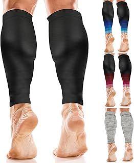 aZengear Calf Support Compression Sleeves (Pair) for Women, Men, Running | 20-30mmHg Class 2 Shin Splints Brace, Footless Leg Socks for Torn Muscle Pain Relief, Cramps (L-XL, Black)