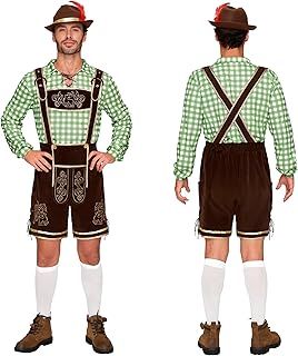 Spooktacular Creations Men’s Green Blue Red Plaid German Bavarian Oktoberfest Costume Set for Halloween Dress Up Party and Beer Festival L