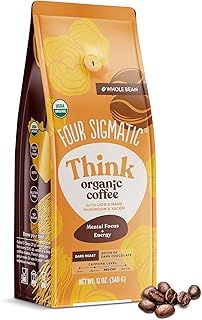 Dark Roast Whole Bean Coffee from Four Sigmatic | Fair Trade Gourmet Coffee Beans with Lion's Mane & Chaga Mushrooms | Nootropic Mushroom Coffee