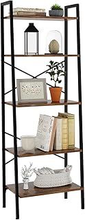 Oak & Tea Ladder Shelf, Ladder Bookcase, 5-Tier Bookshelf, 172 cm, Steel Frame, Industrial Style, for Home Office Study Living Room Bedroom