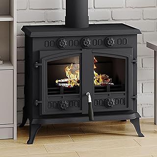 10KW Cast Iron Fireplace Multi Fuel Burning Stoves Log Burner Wood Burner, H 63cm x W 61cm x D 43cm