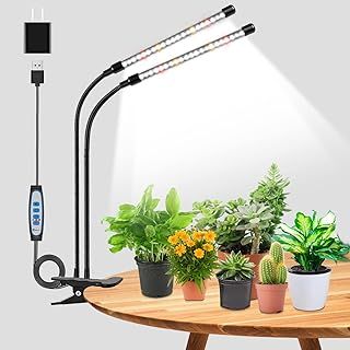 wolezek Grow Lights for Indoor Plants, Full Spectrum LED Plant Light, 6000K/3000K/660nm 2-Head Growing Lamp with Clip, Auto ON & Off Timer 6/12/16H, 3 Modes, 5-Level Dimmable, Use for Indoor Growth