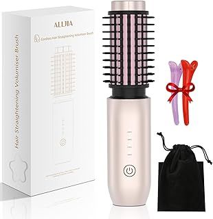 Cordless Hair Curler Brush for Travel, Rechargeable 9600mAh Hair Curling Brushes Styler Portable Barrels Create Perfect Curls at Home & Heat Protection All Hair Types, 4 Temperature 150 ℃ Up to 210°