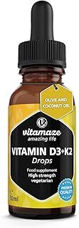 Vitamin D3 K2 Drops High Strength - Vitamin D 5000 IU + Vitamin K2 11 mcg (MK-7) -Sublingual Liquid - 50 ml (1700 Drops), Vegatarian Without Additives - High Bioavailability