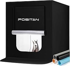 FOSITAN Light Tent 20"x 20"/50 * 50cm Brightness Adjustable Portable Folding Photo Studio Box Hook & Loop Table Top Photography Lighting Kit with Bright LEDs 5 Colors Backdrops