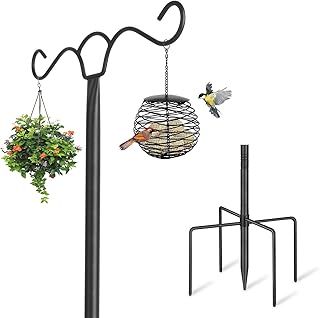 Bird Feeders Hanging Station Stand, 197cm Free Standing Feeding Poles Hangers for Garden Metal Heavy Duty Double Shephreds Crook Hook for Lanterns, Light, Wild Bird Feeder, 1 Pack