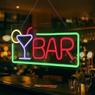 FITNATE Neon Bar Sign, Neon BAR Sign Light, 3D Art USB Powered 42x22CM LED Open Display Board Decorate for Business, Shop, Bar, Parties, Home Decor, Includes Business Hours Sign