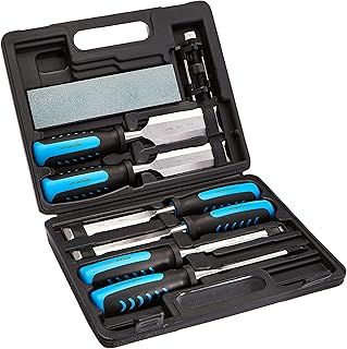 Amazon Basics 8-Piece Woodworking Wood Chisel Set for Carving with Honing Guide, Sharpening Stone and Storage Case, 1/4" - 1-1/2"