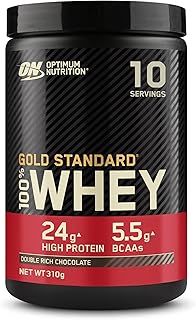 Optimum Nutrition Gold Standard 100 Percent Whey Muscle Building and Recovery Protein Powder with Naturally Occurring Glutamine and BCAA Amino Acids, Double Rich Chocolate Flavour, 10 Servings, 310 g
