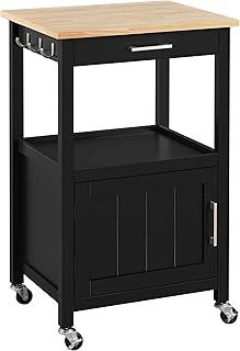 Yaheetech Kitchen Island on Wheels, Kitchen Storage Trolley with Cabinet & Drawer & 3 Hooks, Rolling Utility Cart for Dining Room Living Room, Black
