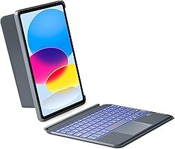 Inateck keyboard Case for iPad 10th Generation/A16 11th Generation 2025 11 inch, Detachable keyboard with Touchpad for iPad 10th Gen 2022 10.9 inch, 7-color Backlight, Portrait/Landscape, KB04112 Gray