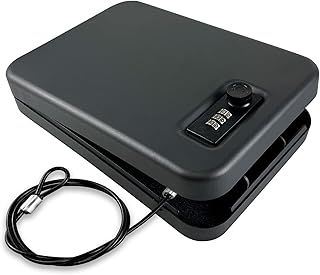 Safe Box, Small Safe, Security Box with Combination Lock, Portable Gun Safe for Office Car Dorm Money Passports Valuables,Black,24x16x4cm