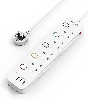 Mscien 3M Extension Lead with USB Slots, 4 Way 3 USB Extension Socket with Individual Switches Mountable Overload Protection Power Strips with 3Metre Extension cable 3250W