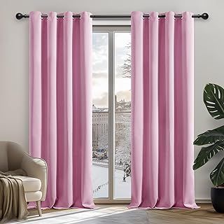 Deconovo Eyelet Curtains Energy Saving and Room Darkening Curtains Thermal Insulated Blackout Curtains for Nursery 52"x 72" Pink 1 PAIR