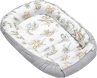 Medi Partners Baby nest Pod Newborn Sleepyhead 100% Cotton Waffle 100x60x15cm Bed Pillow Accessories Cocoon for Babies (Safari with Grey Waffle)