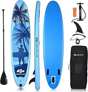 COSTWAY 9.7FT/11FT Inflatable Stand Up Paddle Board, 16cm Thick SUP with Accessories, Carry Bag, Adjustable Paddle, Hand Pump, Bottom Fin, Ankle Leash, Non-Slip Deck, for All Levels