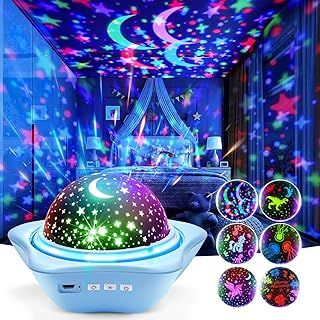 One Fire Night Light Kids,96 Lighting Modes Star Projector for Bedroom,Rechargeable 6 Films Baby Night Light Projector,360°Rotating Sensory Lights for Bedroom Ceiling Projector,Sensory Toys for Babies