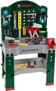 Theo Klein 8580 Bosch Work Station I 44 Parts I Workbench Including Work Surface with learning Function I Dimensions: 61 cm x 44.5 cm x 101 cm I Toy for Children Aged 3 Years and up