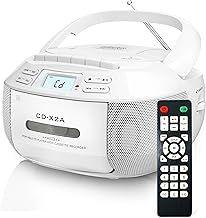 Greadio Portable CD Player with Speakers, Boombox Cassette Player with Bluetooth, FM Radio, USB/AUX Playback, LCD Display, Remote Control, Tape Recording, Battery or Mains Powered, Headphone Jack