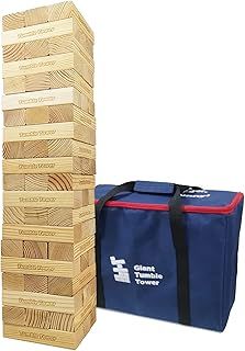 Jac & Mok Giant Tumble Tower Wooden Toppling Blocks Game set,Stacking Timber Games with Carrying Bag (Giant Tumble Tower 60 PCS)