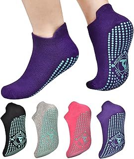 GRPSKCOS Non Slip Yoga Socks 4 Pairs Grip Pilates Socks Women Non Slip Socks for Ballet Barre Hospital Home Pilates Size 4-10