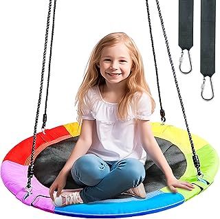 TURFEE Kid Nest Swing Seat 40" Saucer Tree Swing Set for Children Indoor Outdoor,700Lb Weight Capacity, 900D Oxford Waterproof,Hanging Straps Swings for Kids& Adults Playground,Backyard(Rainbow)