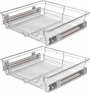 vidaXL 2x Pull-Out Wire Baskets Silver 600mm Kitchen Utensil Holder Rack Unit