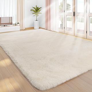 Sour Lemon Rugs Living Room 120x160cm, Cream Area Rugs for Bedroom, Washable Anti Slip Extra Large Shaggy Soft Rug Fluffy Modern Floor Carpets Mat Beside Carpet for Kids Living Room