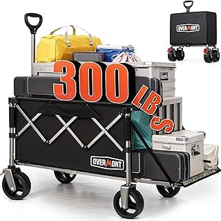 Overmont 300L Folding Festival Trolley Cart - All-terrain Extra Wide Wheels and Brake - Heavy Duty Cart Load up 150KG - with Adjustable Handle & Cover Bag - Wagon for Beach Camping Garden, Black