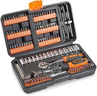 VonHaus Socket Set – 130-Piece Ratchet Kit, 1/4" Drive Socket Set with Extension Bar, Coupler, Ratchet and Wrench - Wrench Bundle and Screwdriver Bit Collection with Carry Case