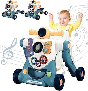 3 in 1 Baby Walker for Toddler with Music,Push Along Activity Walker for Babies with Entertainment Game Panel,Speed Adjustable Sit to Stand Baby Walker,Gifts for Girls and Boy(Blue)