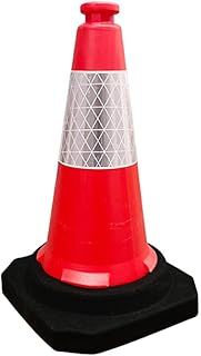 50CM Traffic Cone | PE Road Traffic Safety Cone | High Visibility Red Street Cone | Portable Wind Resistant Traffic Cone with Black Base (1 Pcs)